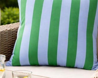 Blue Green Striped Outdoor Cushion Waterproof Outdoor Pillow Deck Garden Seating Area Decoration Modern Design Vertical Pattern Striped