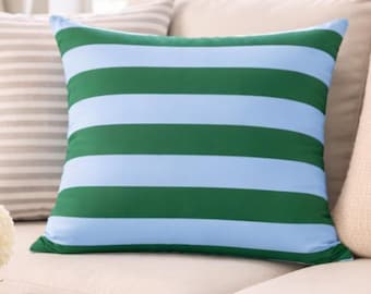 Blue Green Striped Cushion Cover Pillowcase Coastal Decor Canvas Throw cushion Hampton Style Outdoor cushion gift for mom