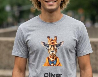 Personalized T-Shirt Custom Name Tee Cotton Design Animal Character Giraffe Bachelor Party gift for him Unisex
