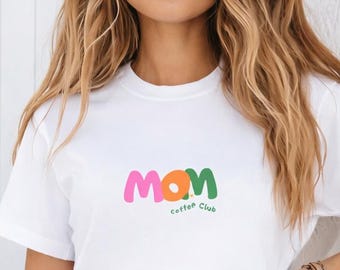 Mom Retro Tee Shirt Design Bubble Letter Graphic Style Casual Top Mother Day Gift Idea mama shirt Cotton Crew Neck Comfort Everyday