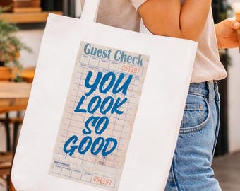 Canvas Tote Bag Shopping Market Everyday Funny Carry Casual Style Vintage Design Guest Check Statement Piece Roomy Interior Shoulder Strap