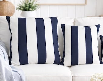 Navy White Stripe Outdoor Cushion Hampton style Weather Resistant Coastal Patio Nautical Decor Beach Modern Resort Summer Lounge Seating