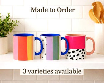 Colourful Ceramic Coffee Mug Accent Piece Kitchen Morning Coffee Cup Aesthetic Pink Dalmatian Spot Design Hot 11oz cup gift for her