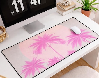 Pink Sunset Mousepad Desk Mat Tropical Workspace Aesthetic Design Retro Beach Palm Silhouette Office Decor Minimalist gift for teacher
