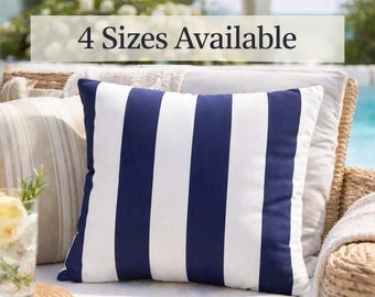Küstennavy Streifen Außenkissen Hampton Style Terrassendekor, wetterbeständige Kissen für den Strandloungebereich