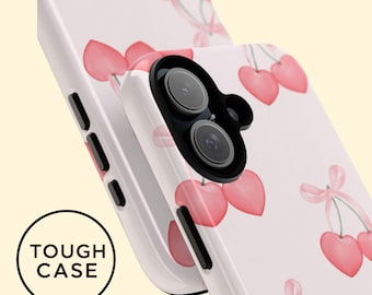 Pink Cherry Heart Phone Case — Coquette iPhone Cover, Y2K Aesthetic Case, Cute Girly Gift