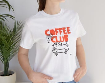 Coffee Club Tee Shirt Design Dog Graphic Skateboard Coffee Lover Gift Idea Casual Wear Funny Dog Print Skateboarding Theme Apparel Men
