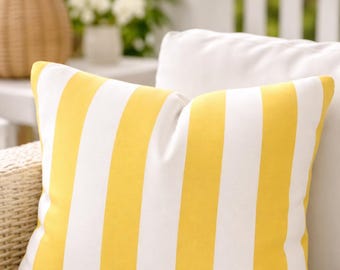 Outdoor Cushion Yellow Striped Patio Decor Summer Accent Spring Style Bright Weather Resistant Deck Pillow Sunny Porch Hampton style