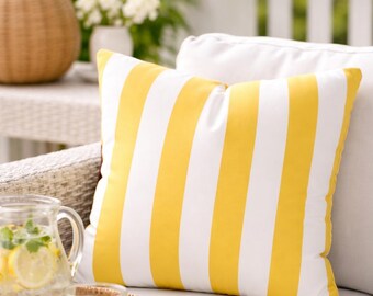Yellow Stripe Pillowcase Canvas Cushion Cover Coastal Style Beach House Summer Decor Bright Accent Living Room Throw Cover Hampton style