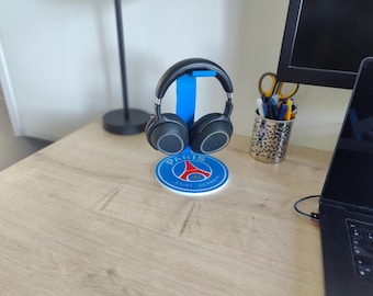 Support Casque PSG Gamer – Porte Casque Paris Saint-Germain Imprimé 3D – Accessoire Bureau Gaming Fan Foot – Cadeau Homme Ado