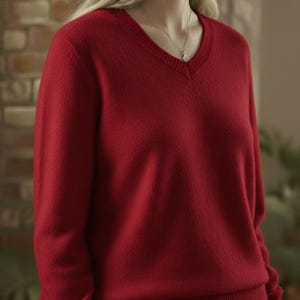 Suéter de punto de merino suave: jersey de lana con cuello en V y top de invierno con tacto de cachemira para mujer