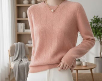 Maglione da donna in lana merino fatto a mano - Maglia girocollo morbida in cashmere, pullover invernale a maniche lunghe