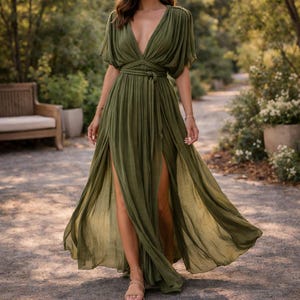 Vestido largo estilo bohemio con escote halter para mujer, vestido de playa vaporoso, vestido griego, atuendo de vacaciones, vestido de luna de miel