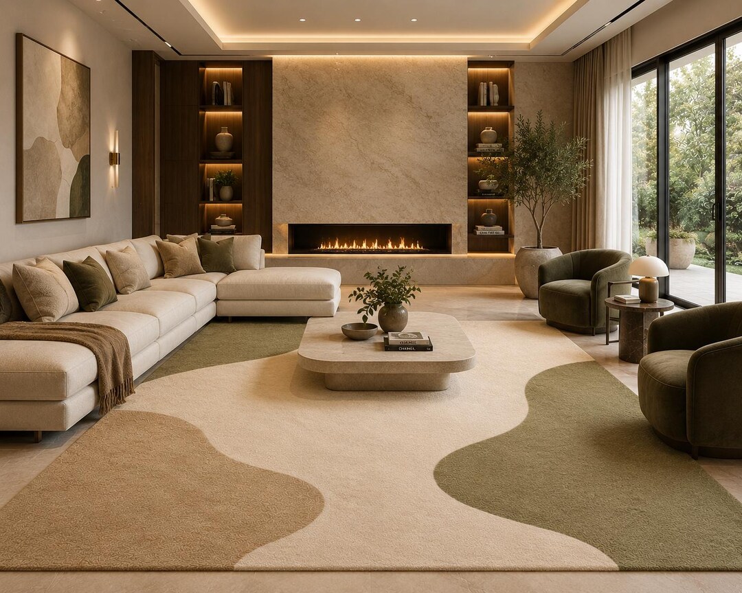 Luxury Abstract Hand Tufted Wool Rug, Modern Organic Shape Area Rug ...