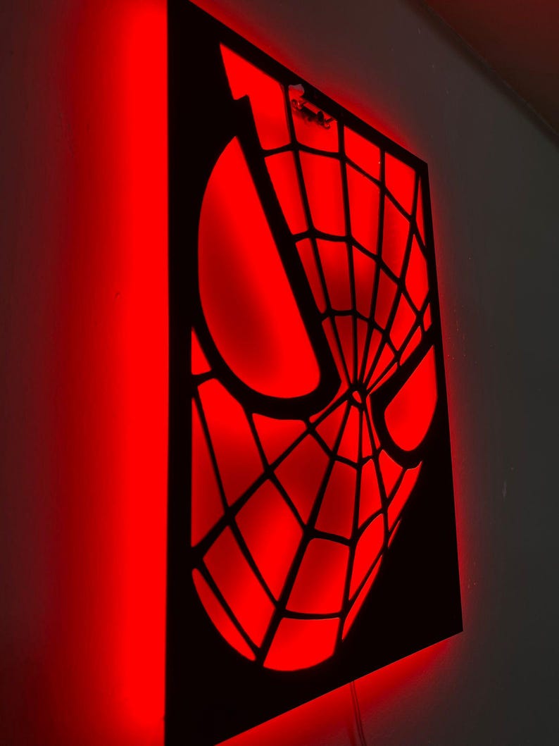 Handmade Spider-Man LED Wall Decor | Comic Book Art Light-Up Sign image 17