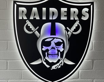 Raiders LED Wandkunst - Skull Football Metall Schild - Spielzimmer Dekor Sport Fan Geschenk