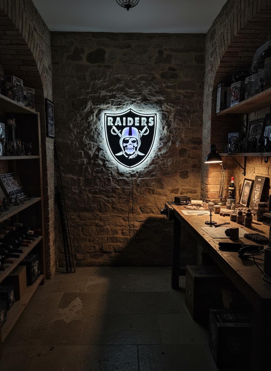 Raiders LED Wall Art - Skull Football Metal Sign - Game Room Decor