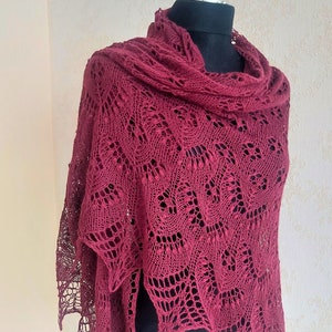 Vine red hand knitted lace shawl Oversized scarf chianty shawl Lace Wrap Triangle scarf Knit bandana Wedding shawl Cover up