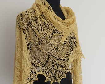 Yellow hand knitted lace shawl Spring scarf Lace Wrap Triangle scarf Knit bandana Wedding shawl Cover up Bridal wrap