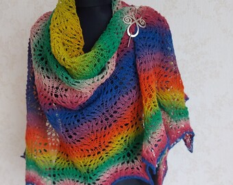 Hand knitted lace shawl Rainbow shawl  latvian wool  Artistic yarn