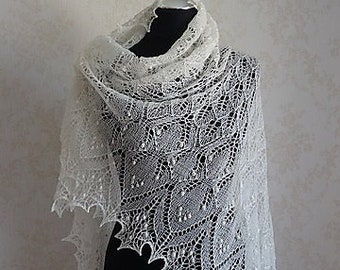 Hand knitted lace shawl Square shawl White wedding shawl Knitted wedding veil Summer shawl Knitted Stola châle mariée Bridesmaid shawl