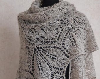Hand Knitted Gray Shawl – Alpaca & Silk Lace Wrap