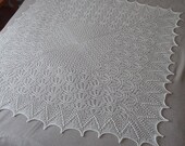 Hand knitted ecru square lace baby blanket, Baptsim shawl, Christening baby blanket, Heirloom, New born afghan, Wedding shawl, Free shipping