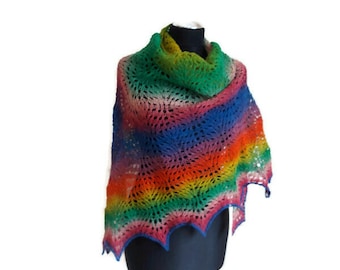 Hand knitted lace shawl Rainbow shawl  latvian wool  Artistic yarn