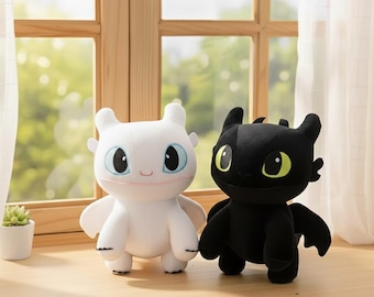 Night Fury & Light Fury Toy – Toothless Stuffed Animal – Soft Anime Dragon Gift