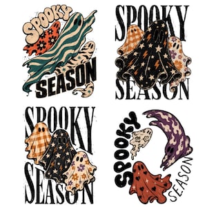 Retro Patchwork Ghosts Bundle PNG: Rutig spökdesign Halloween png Trendig höstsublimeringsclipart (digital nedladdning)