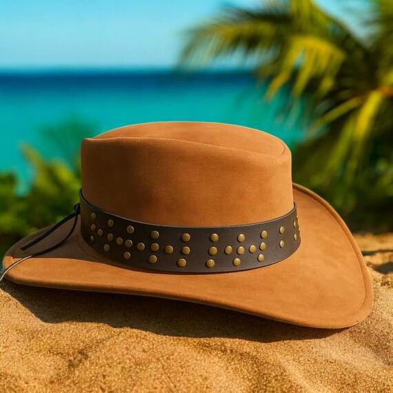 Brown Suede Cowboy Hat with Studded Leather Band Men main image 4