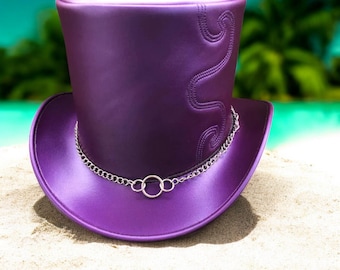 Handmade Purple Leather Top Hat Victorian Steampunk Gothic Costume Formal Party Wear Accessory