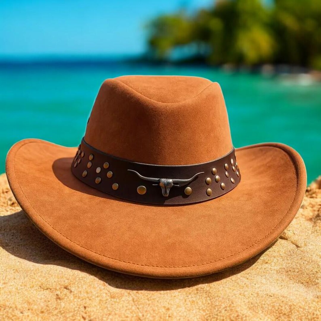 Brown Suede Leather Band Western Fedora Hat NEW s-l400.jpg main image 2
