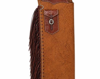 Handgefertigte braune Wildleder Fransen Chaps – Western Cowboy Rodeo Motorrad-Chaps
