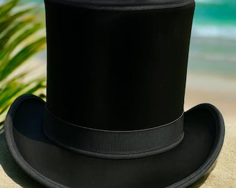 Black Leather Top Hat, Handmade Steampunk Victorian Style Hat for Men and Women