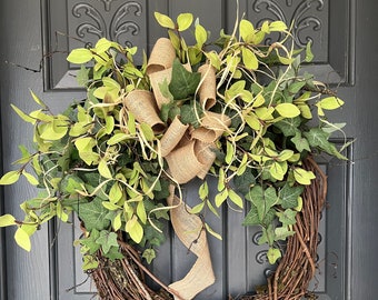 22" Outdoor Everyday Front door wreath, Greenery Wreath - Wreath - Year Round Wreath, Door Wreath, Front Door Wreath