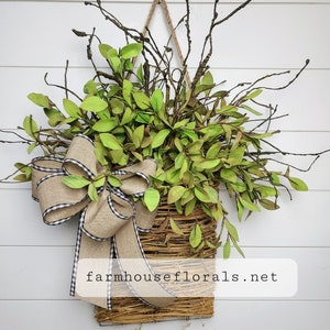 Tea Leaf Greenery Door Hanger Basket Gingham / Burlap