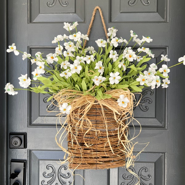 Cream Wildflower Door Hanger Basket