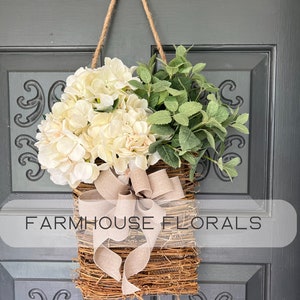 Hydrangea Door Hanger, Modern Door Hanger, Rustic Basket, Baskets for Door, Outdoor Decor, Door Wreaths, Every day Decor, Gift