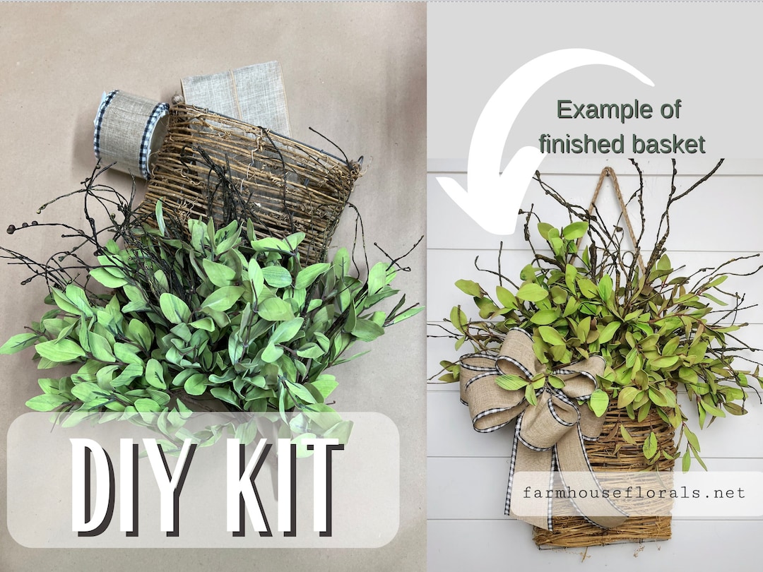 DIY KIT With VIDEO for Tea Leaf Greenery Door Hanger Basket Etsy