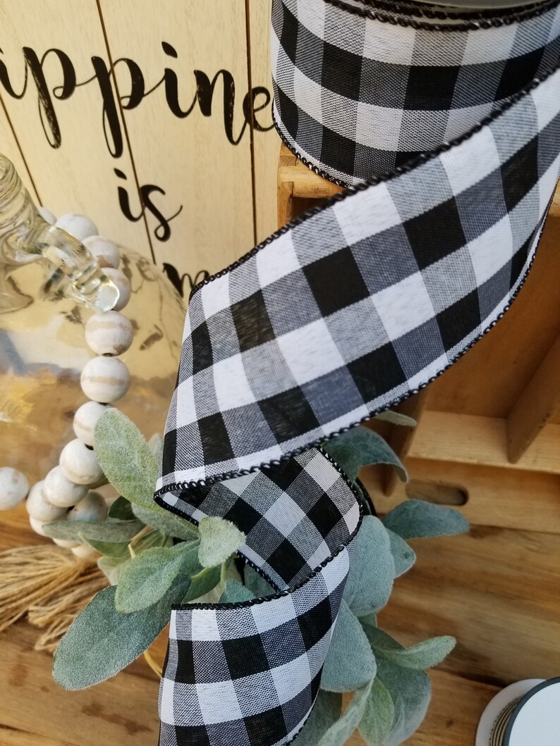 2.5 Black and White Buffalo Plaid Wired Ribbon | Etsy