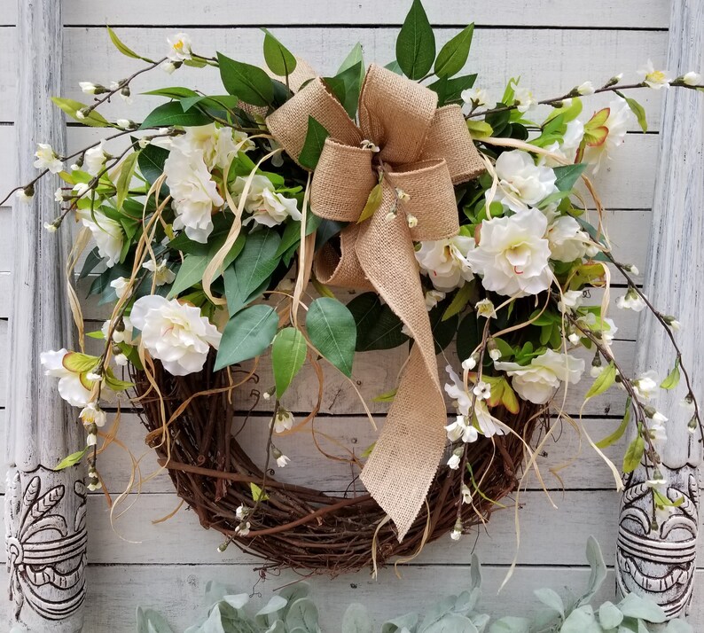 Greenery Wreath for All Year Round Burlap Wreath Green Wreath Beautiful Azalea Front Door Wreath Door Wreath farmhouse wedding wreath