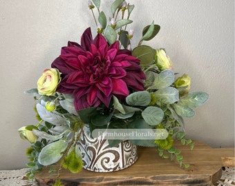 Dahlia Floral Centerpiece, Mothers Day flowers for her, Gift for mom, Flowers for mom