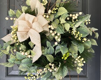 Christmas Berry Front Door Wreath, Winter Berry Front Door Wreath, Holiday Wreath, Holiday Decor