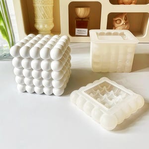 Cubo de Bolhas com Tampa Recipiente para Vela de Aromaterapia Molde de Silicone para Gesso Decoração para Casa Faça Você Mesmo