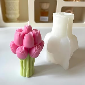 Molde de vela flor, molde de silicona ramo de tulipanes para cera y yeso