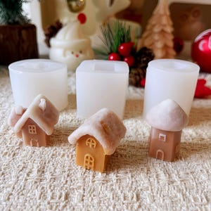 Molde de Silicona Mini Casa de Pueblo Vela Aromaterapia Cera de Soja Resina Yeso Decoración Hogar DIY