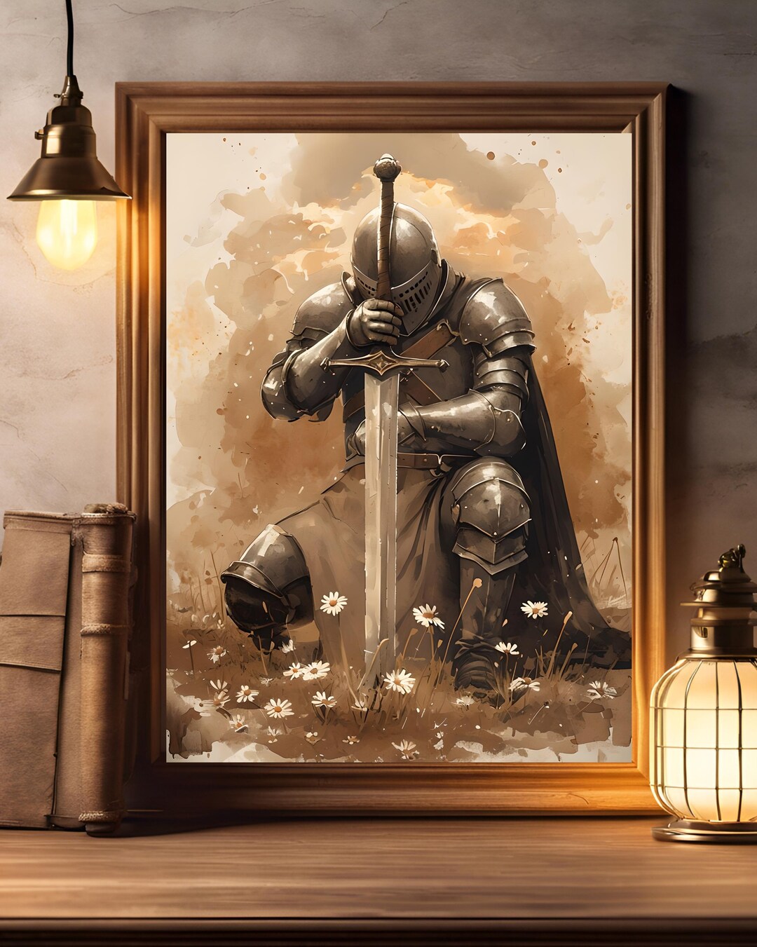 Kneeling Knight Art Print | Medieval Romantasy Wall Decor (digital ...