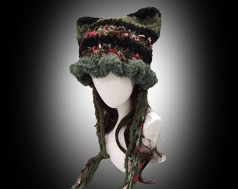 Wild Vine Cat Ear Jellyfish Hat – Handmade Mixed Yarn Crochet Beanie