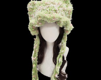 Gorro de orejas de gato de ganchillo hecho a mano: gorro mullido de primavera